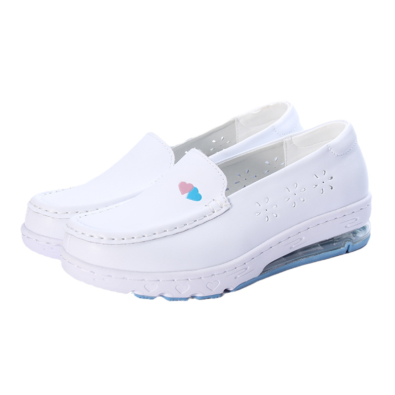 护士鞋女透气舒适不累脚医院工作鞋女软底皮鞋厚底春夏小白鞋增高