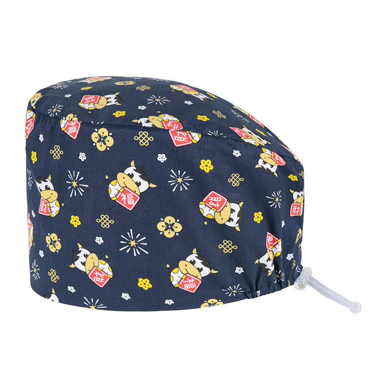 调节扣印花手术帽男女牙科口腔美容院医生护士帽子食品纯棉工作帽