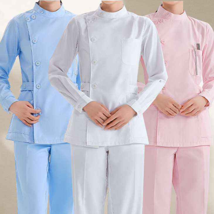 偏襟领 分体式护士服女款 蓝白粉